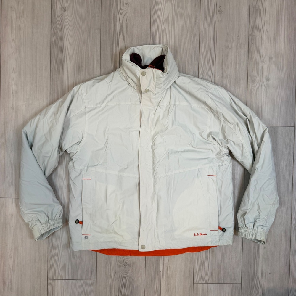 LL Bean Mens Full Zip Fleece Lined Jacket 3 in 1 Gray Orange Large 0BCY9